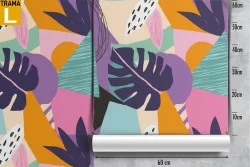 Carta da Parati foglie tropicali astratte moderne pattern.