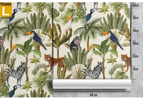 Carta da Parati alberi e animali foresta tropicale. 2