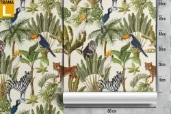 Tropical forest trees and animals wallpaper.