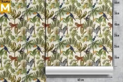 Tropical Wallpaper with Trees, Flowers, Leaves