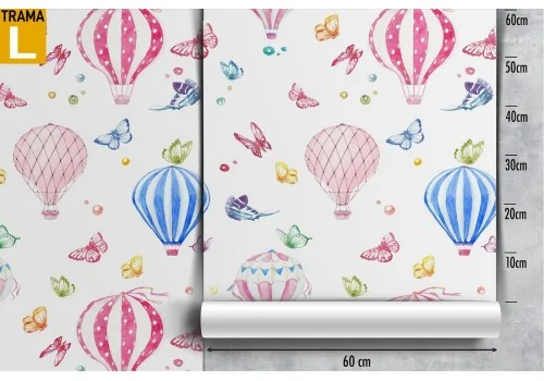 Blue and pink hot air balloons wallpaper pattern for children. 2