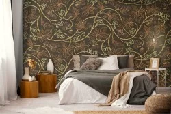 Wallpaper climbing leaves stylized nature.
