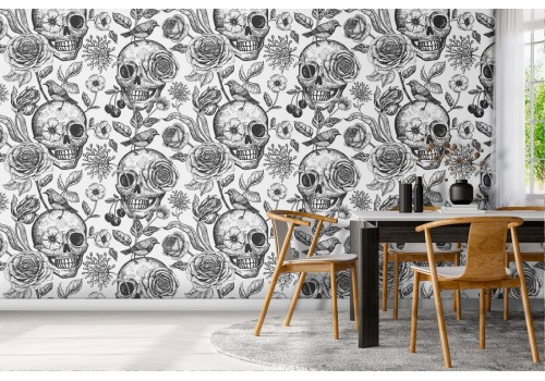 Wallpaper skulls design MEXICO modern pattern.