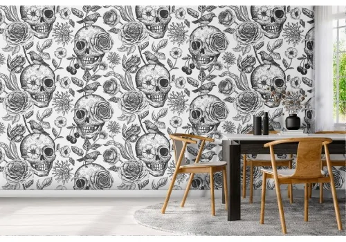 Wallpaper skulls design MEXICO modern pattern.