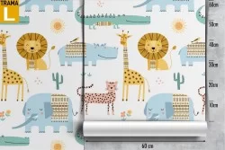 Carta da Parati animali giungla stilizzati pattern bambini.