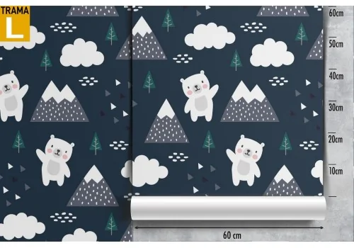 Wallpaper with stylized teddy bears and mountains for children. 2