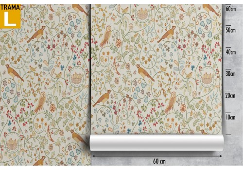 Carta da Parati foglie fiori e uccellini pattern vintage. 2