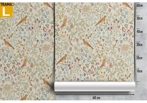 Wallpaper with leaves, flowers and little birds vintage pattern. 2