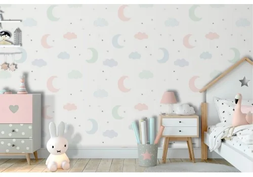 Moon and stars wallpaper children's decoration.