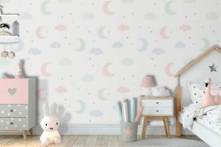 Carta da Parati luna e stelle decorazione bambini.