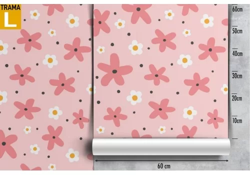 Carta da Parati fiori rosa stilizzati decorazione bambini. 2