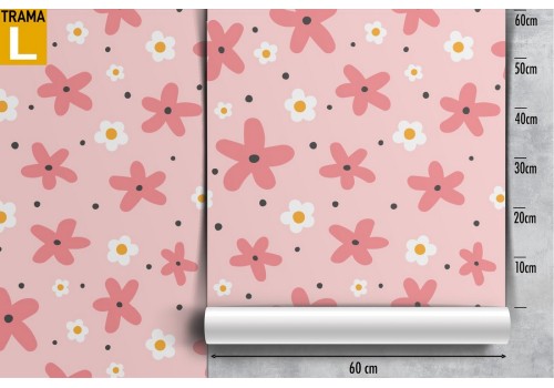 Pink flowers stylized wallpaper children's decoration. 2