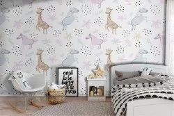 Animal wallpaper giraffes and horses pattern for children.