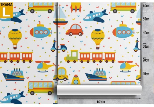 Wallpaper trains rockets airplanes children's decoration. 2