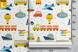Carta da Parati treni razzi aerei decorazione bambini.