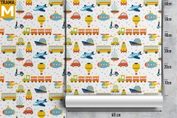 Carta da Parati Decorazioni e Pattern Razzi aerei mongolfiere