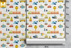 Wallpaper Decorations and Patterns Airplanes Rockets Hot Air Balloons