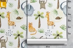 Children's wallpaper with stylized forest animals.