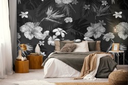 Carta da Parati fiori bianco e nero natura pattern.