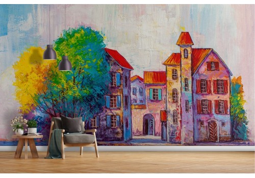Wallpaper painted small town 2