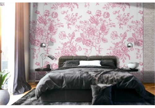 Wallpaper stylized pink flowers nature pattern.
