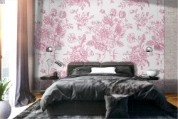 Wallpaper stylized pink flowers nature pattern.