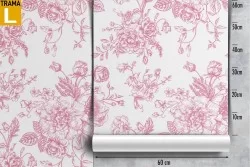 Carta da Parati fiori stilizzati rosa natura pattern.
