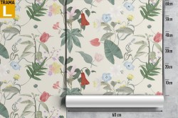 Carta da Parati fiori e foglie natura raffinata pattern.