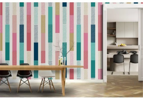 Carta da Parati decorazione righe multicolore.