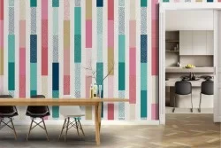 Carta da Parati decorazione righe multicolore.