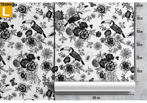Wallpaper with tropical flowers and birds nature pattern. 2