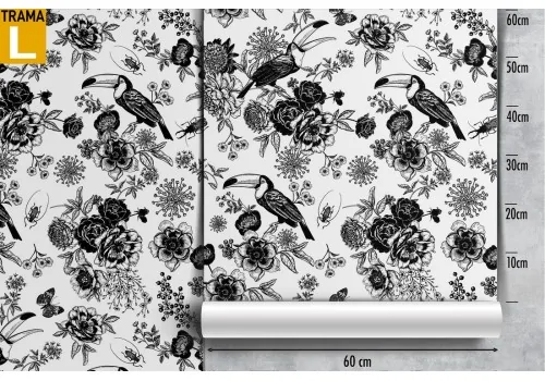 Wallpaper with tropical flowers and birds nature pattern. 2