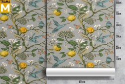 Carta da Parati animali Fiori Foglie Natura Vintage