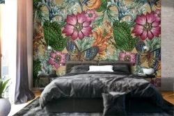 Abstract flowers and butterflies nature pattern wallpaper.