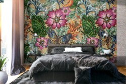 Carta da Parati fiori astratti e farfalle natura pattern.