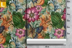 Carta da Parati fiori astratti e farfalle natura pattern.