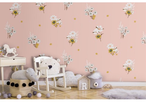 Daisy nature polka dot wallpaper for children.