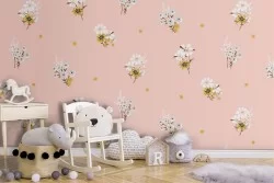 Daisy nature polka dot wallpaper for children.