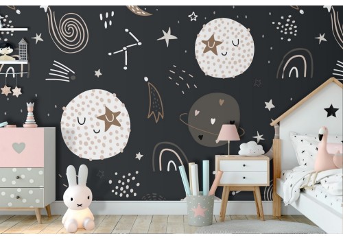 Wallpaper moons and planets children's decoration.