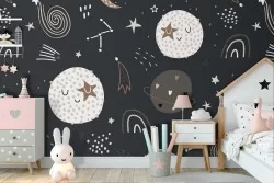 Carta da Parati lune e pianeti decorazione bambini.