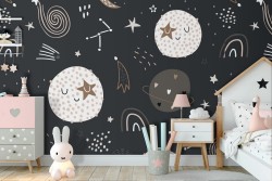 Wallpaper moons and planets children's decoration.