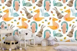 Stylized forest animals wallpaper children pattern.