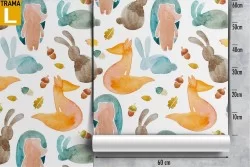 Stylized forest animals wallpaper children pattern.