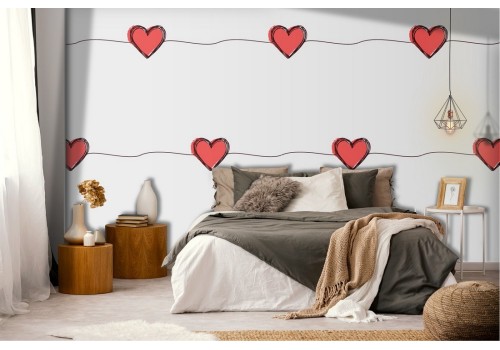 Red hearts chain pattern wallpaper.