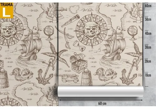 Carta da Parati decorazione pirata navi e teschi. 2