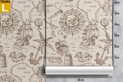 Pirate ships and skulls wallpaper decoration.
