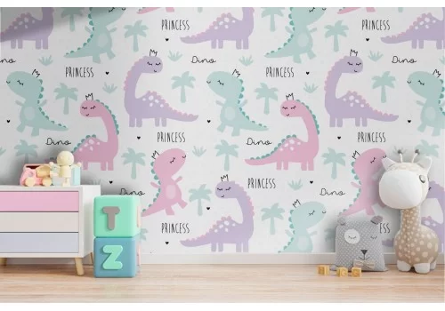 Carta da Parati dinosauri cartoon decorazione bambini.