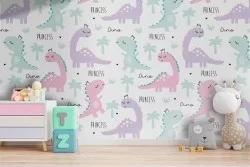 Carta da Parati dinosauri cartoon decorazione bambini.