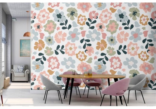 Wallpaper with stylized flowers nature refined pattern.