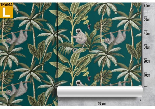 Tropical palm and monkey nature pattern wallpaper. 2